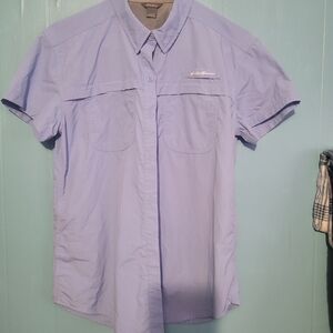 Eddie Bauer Blue Short-Sleeve Button-Down Shirt Size Small